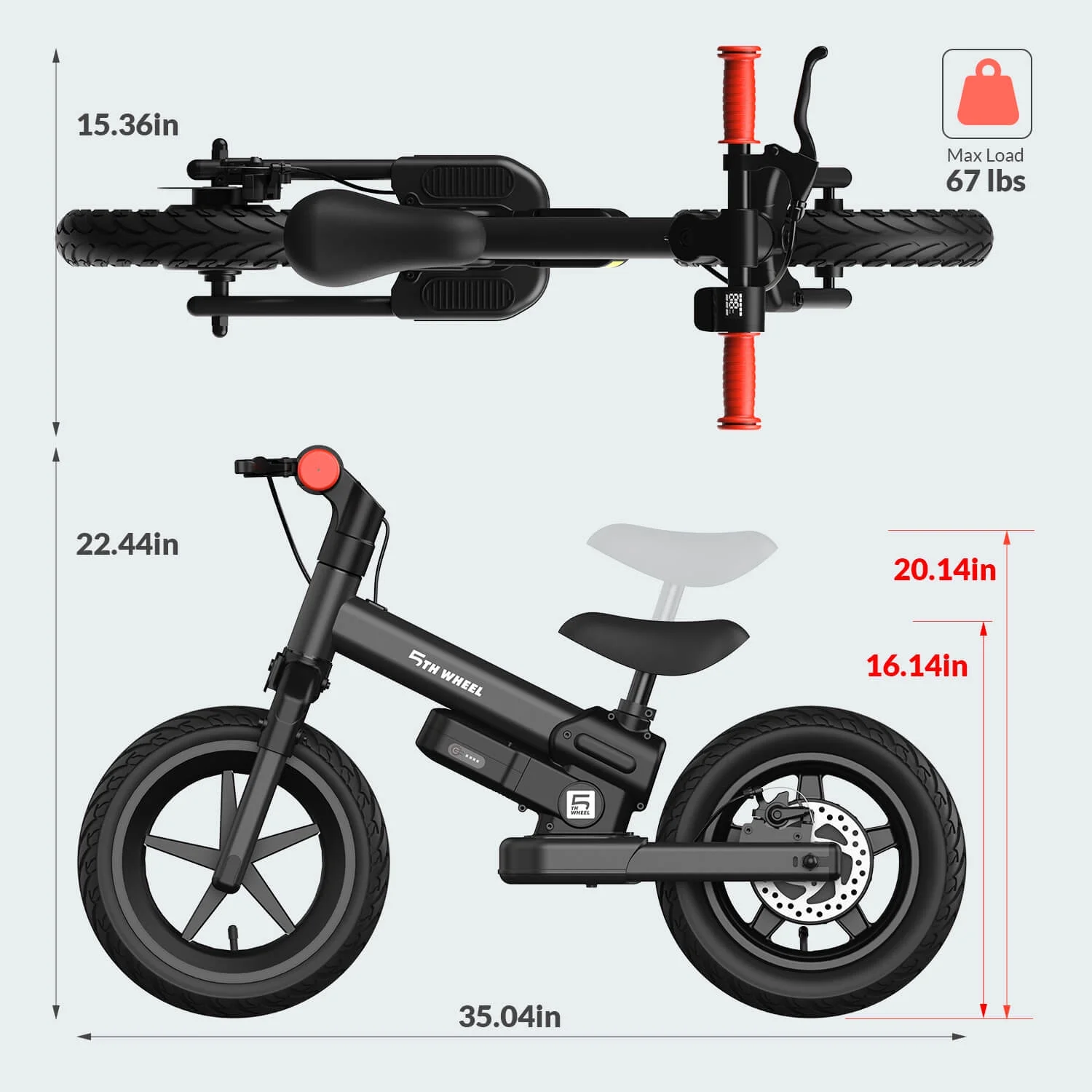 5TH WHEEL KB09 12in Kids Electric Balance Bike, 150W, Black