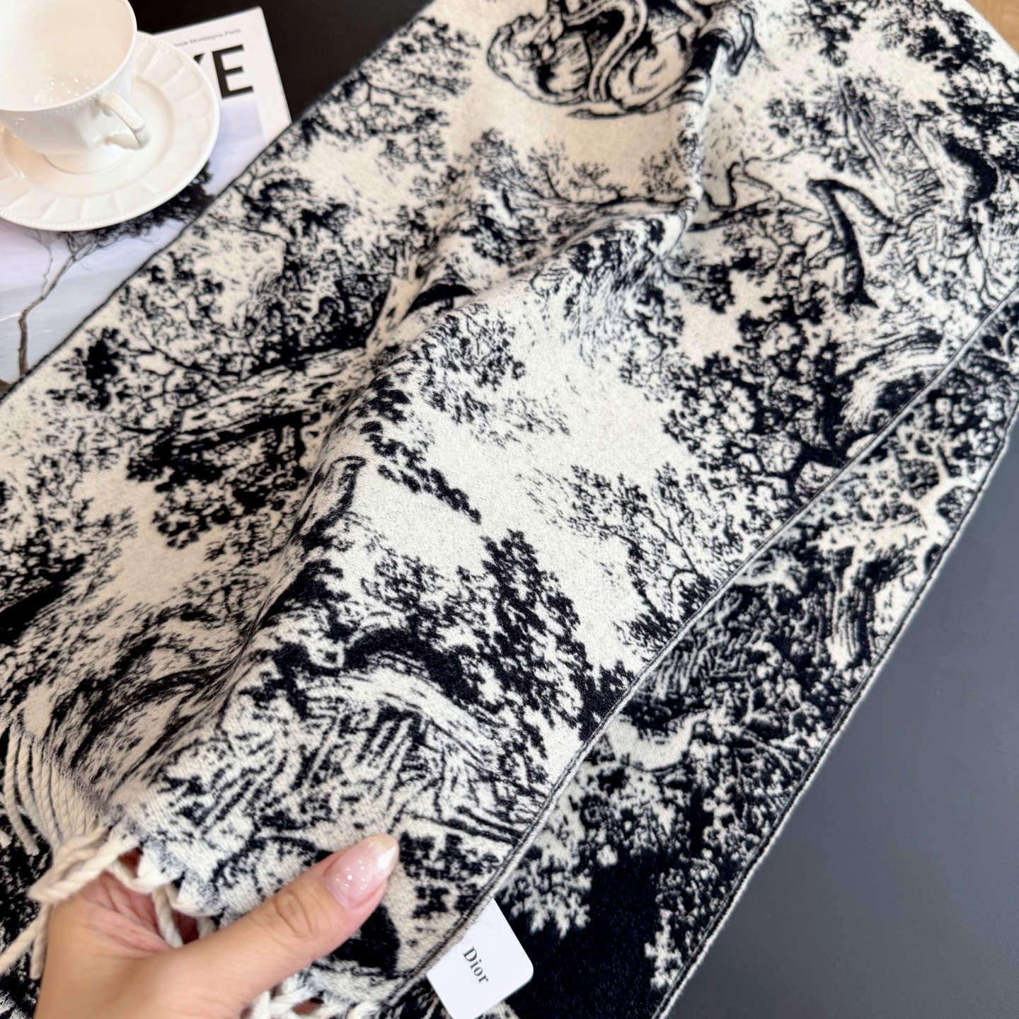 Dior Toile Print Shawl Black and Beige and Pink 180 x 45 cm product images