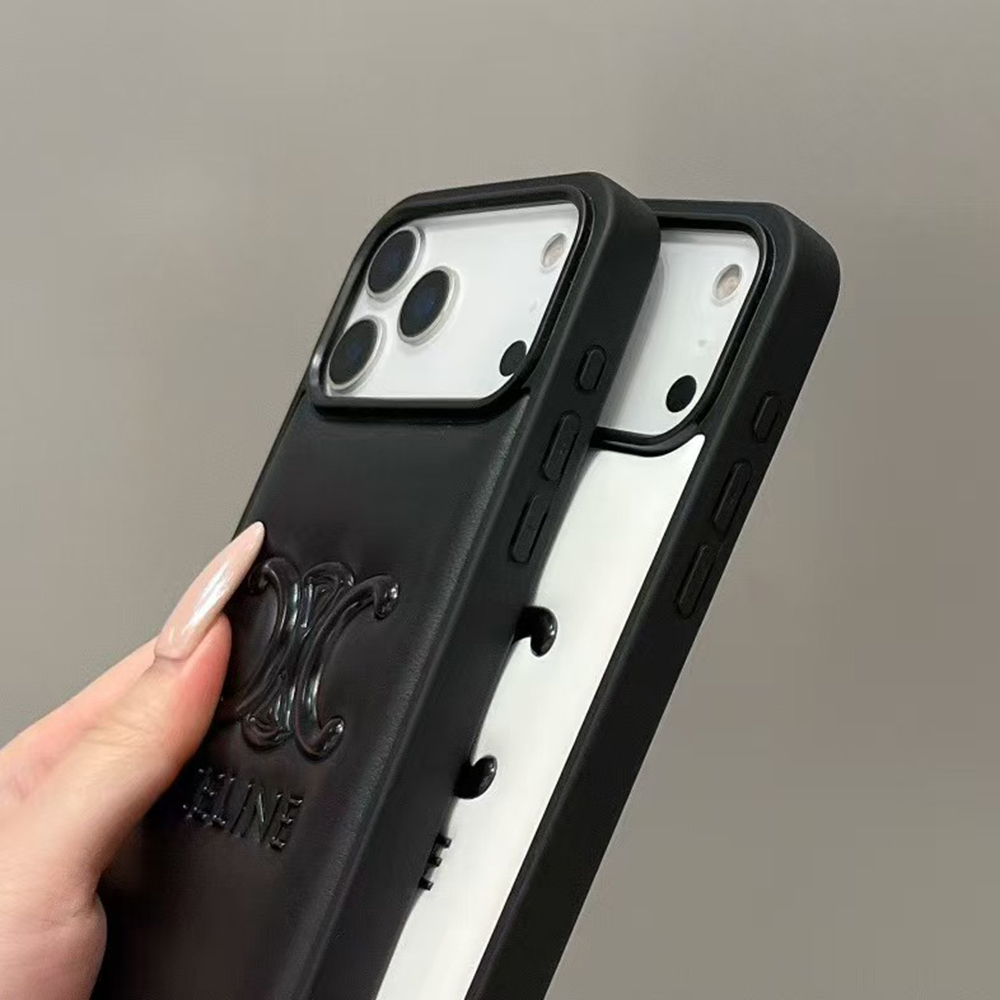 Celine Triomphe 3D Logo Padded Leather Luxury Shockproof Phone Case