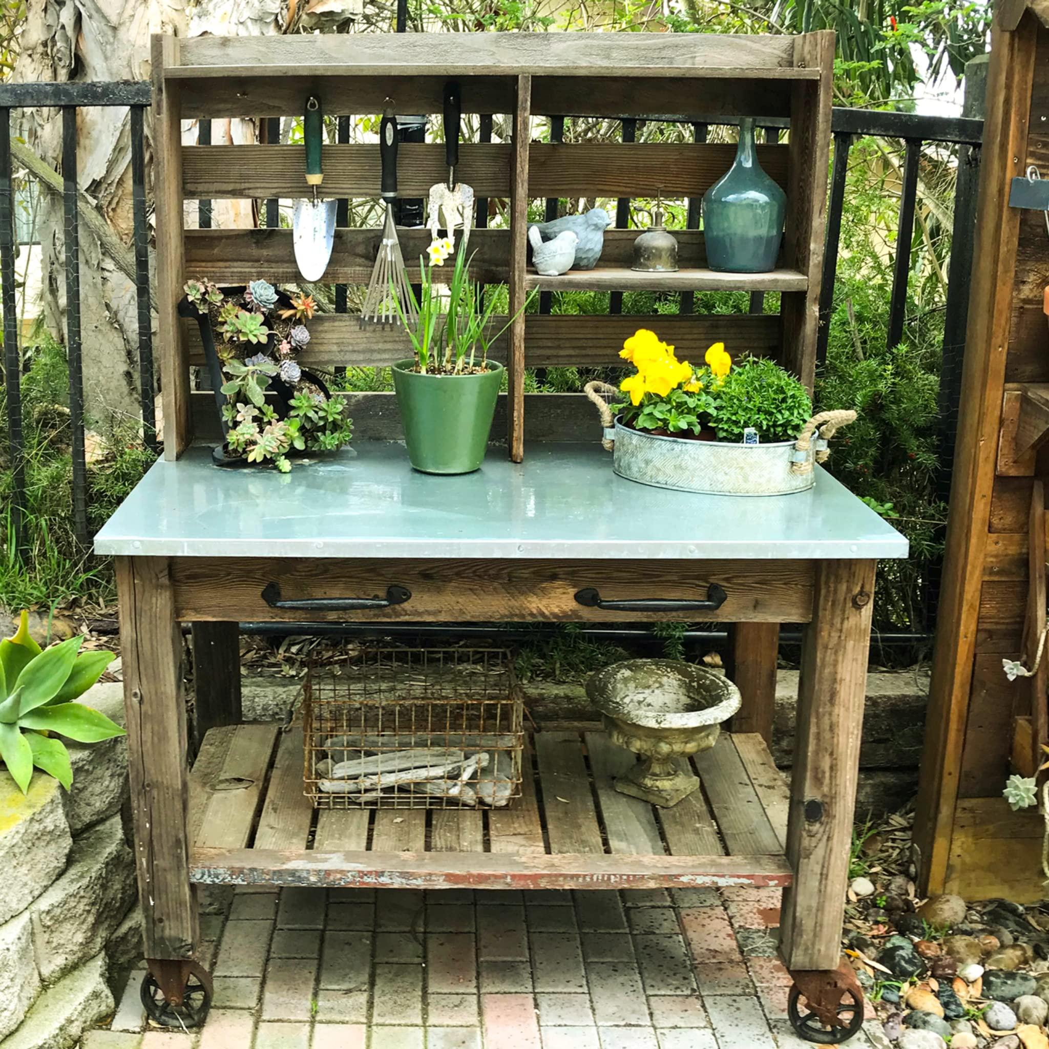Potting Bench with Hardware Hooks & Towel Bar - Buffet Table