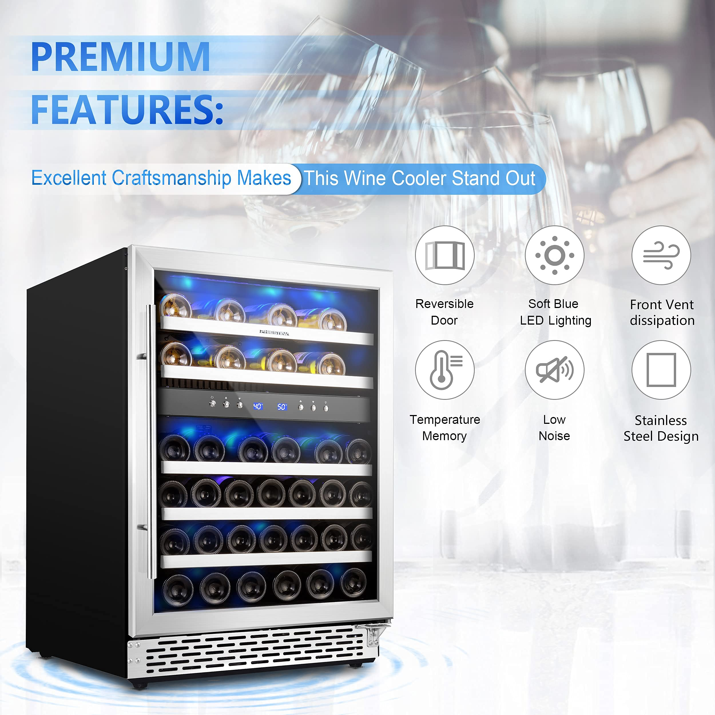 Phiestina 24 Inch Under Counter Wine Cooler - Built-In Dual
