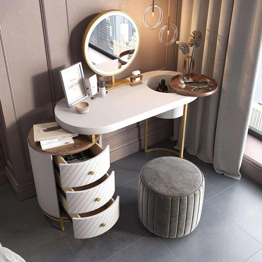 Modern Makeup Vanity Table with LED Lighted Mirror