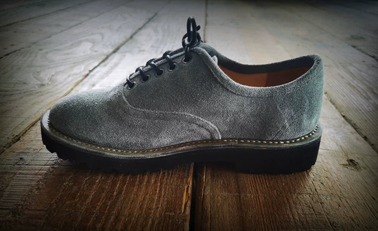 Suede leather lace-up handmade grey loafers