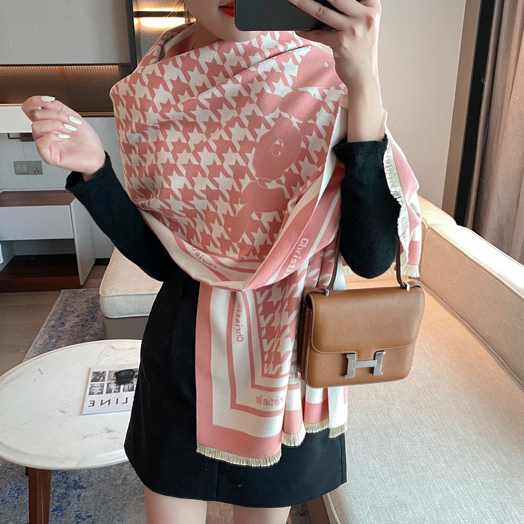 Dior Houndstooth Scarf Blue and Pink