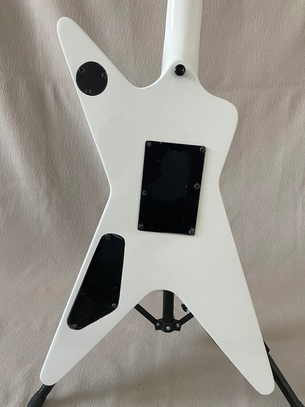 Customized 6-String V-Shaped Painted Electric Guitar, Red Stripe, White Paint