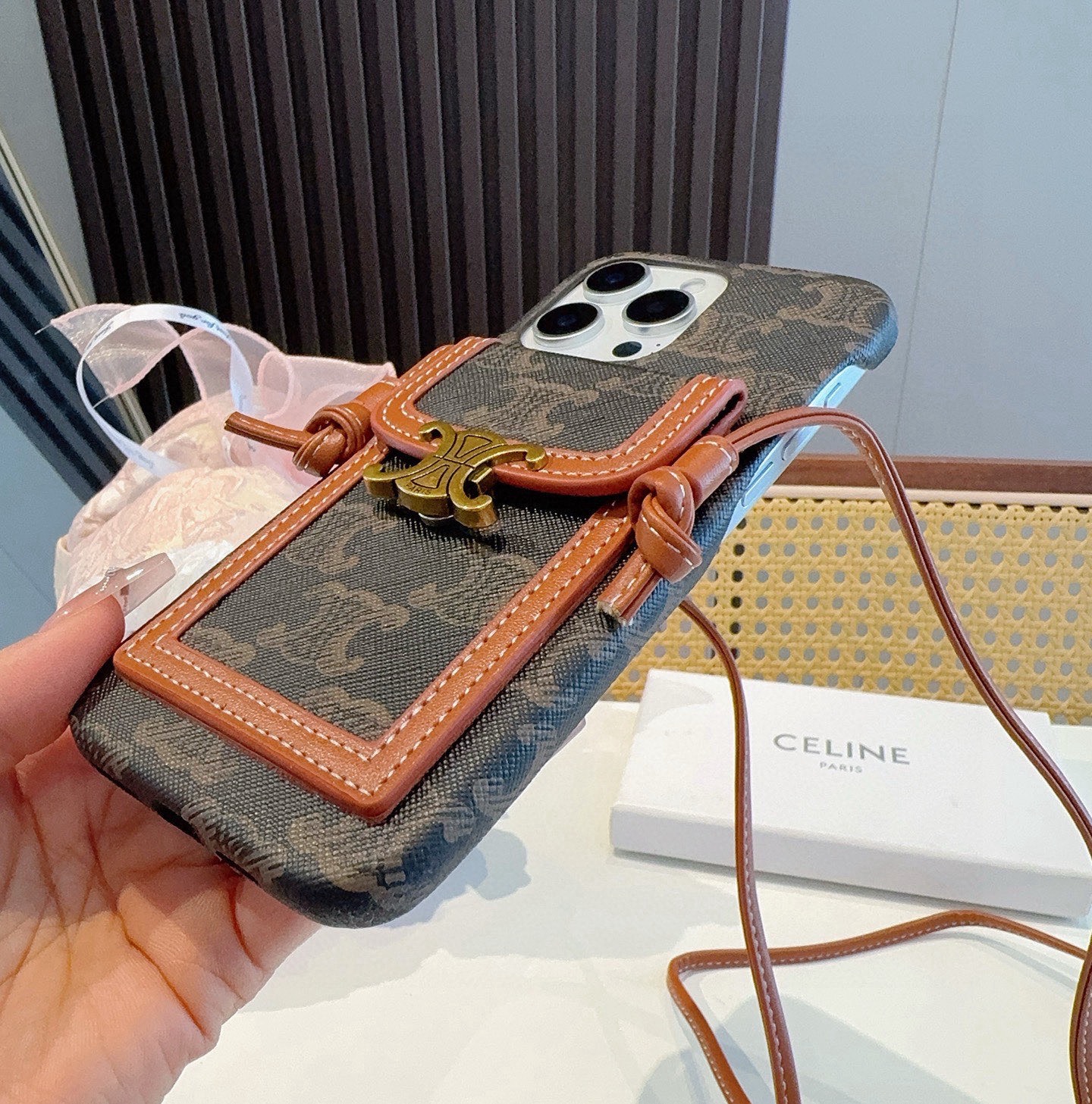 Celine Triomphe Monogram Card Slot Crossbody Phone Case