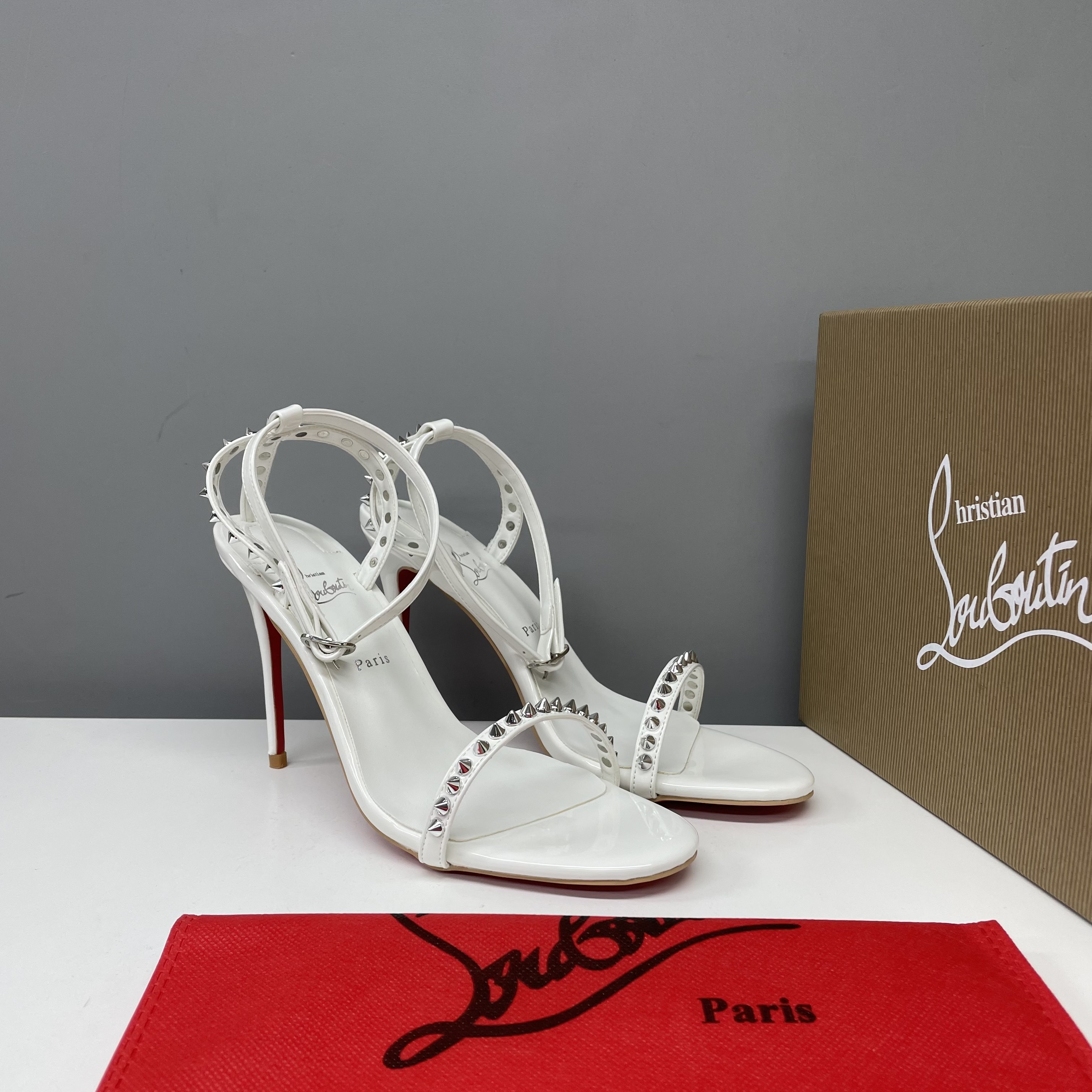 Christian Louboutin CL84 White Studded Sandals