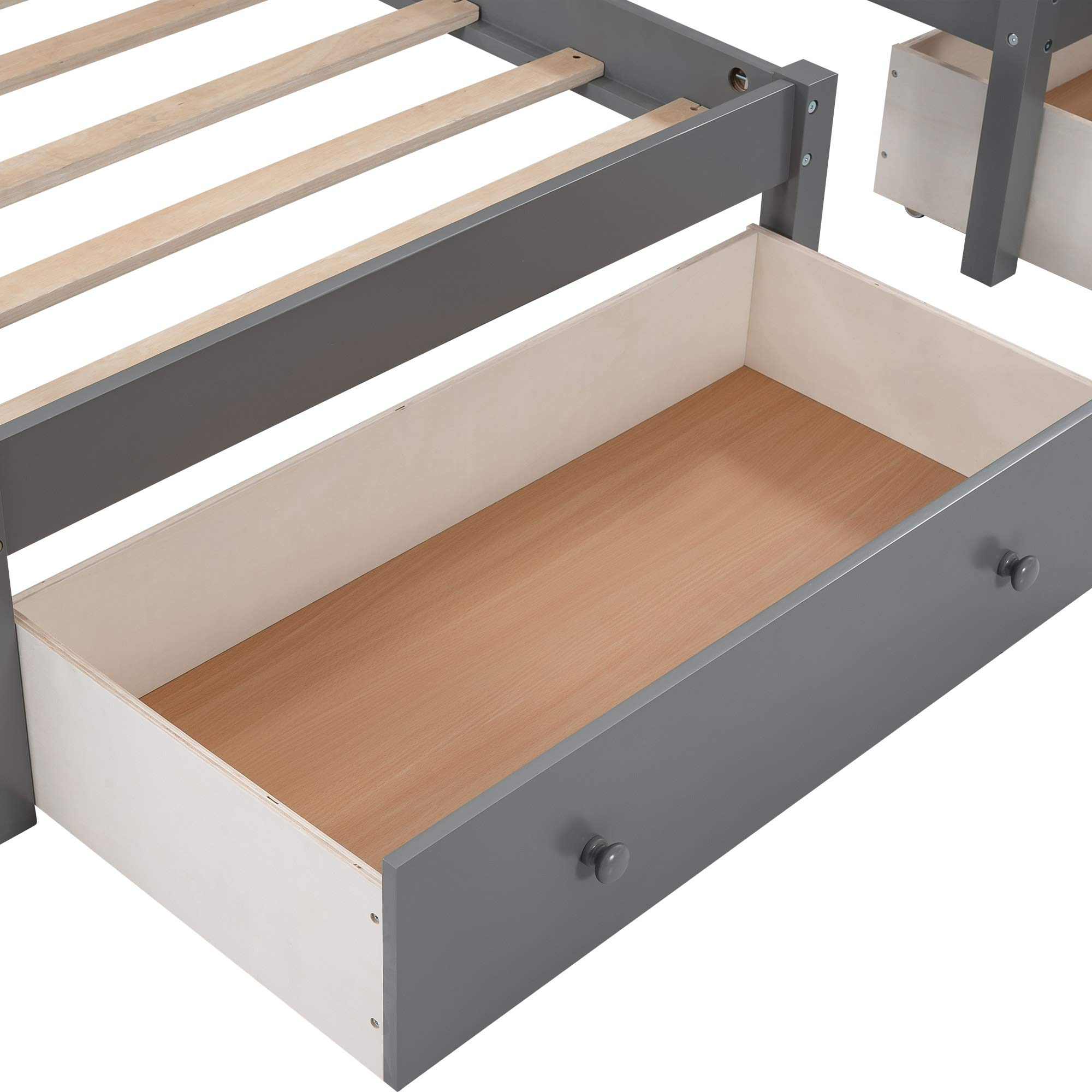 Triple Bunk Bed Full Over 2 Twin Bunk Bed with 3 Drawers &