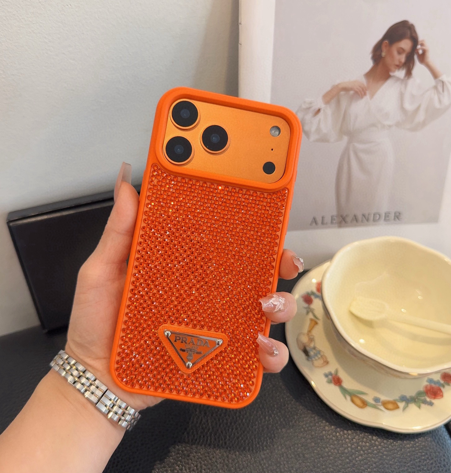 Prada Style Bling Diamond Phone Case with Triangular Logo