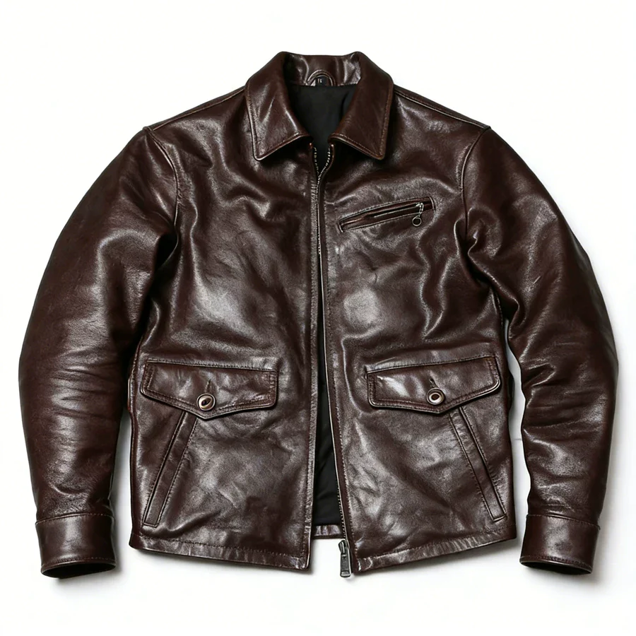 Retro old money wind goatskin jacket