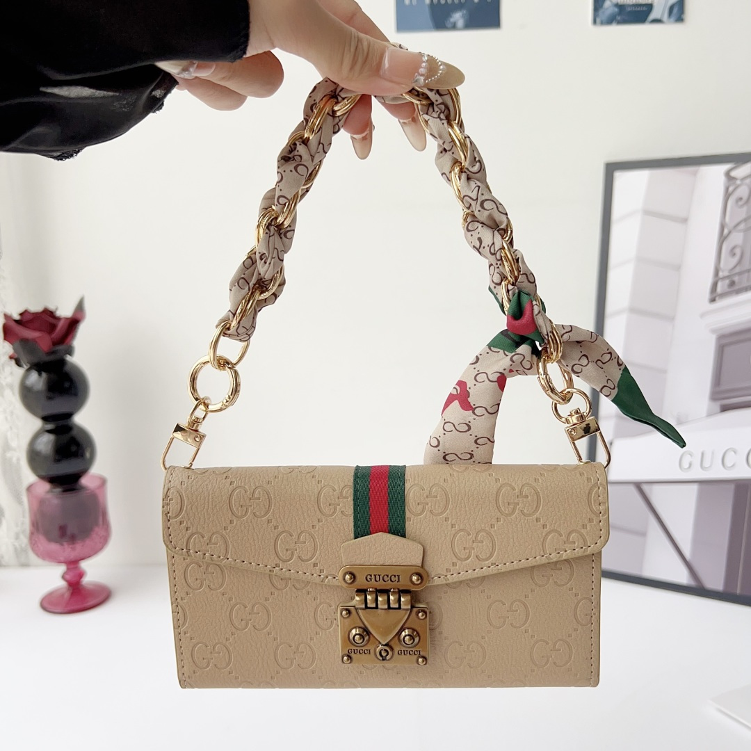 Gucci GG Monogram Embossed Envelope Crossbody Wallet Phone Bag