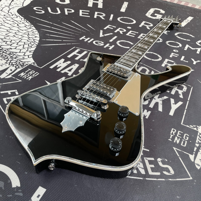 BLACK Iceman Electric Guitar 6String HH Chrome Bridge Free Shipping