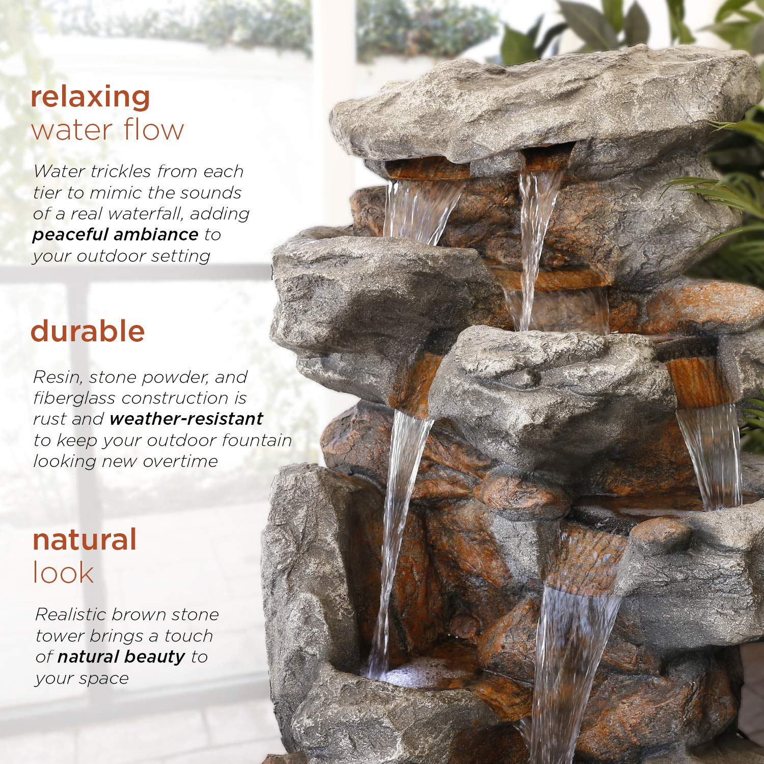 Rainforest Rock Tiered LED Lights Floor Fountain