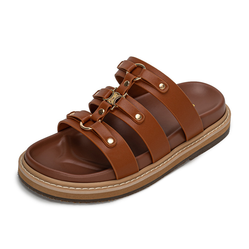 Celine Triomphe Leather Strap Sandals