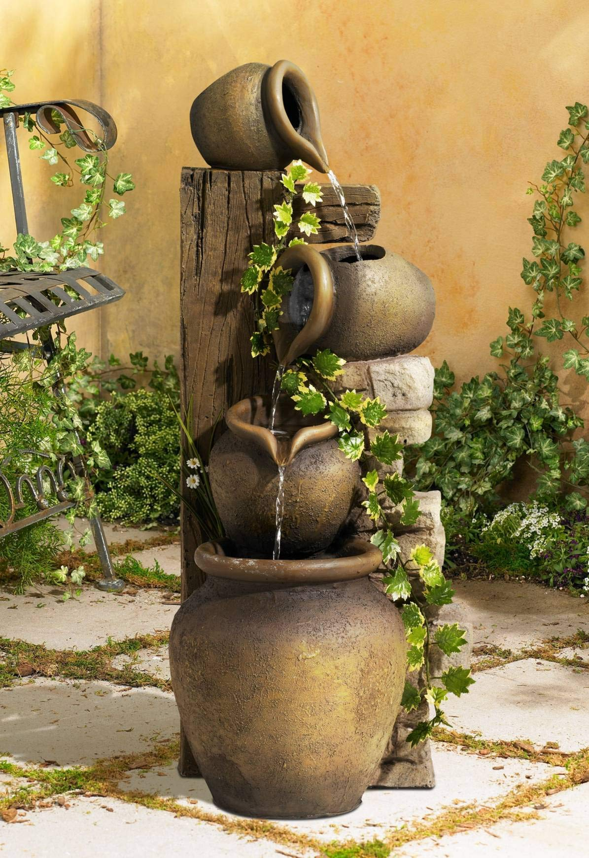 Cascading Rustic Floor Three Jugs Fountain