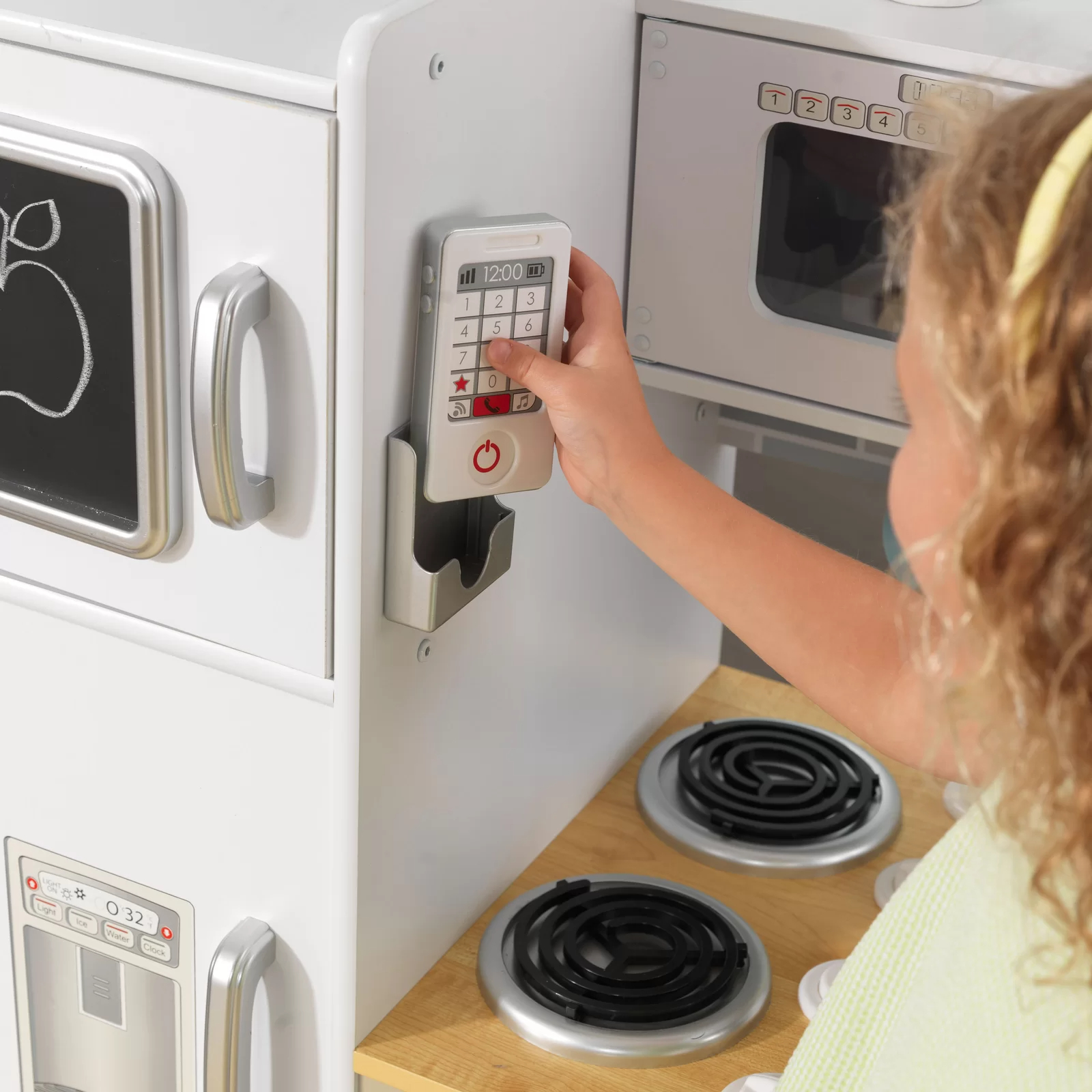 Uptown White Wooden Play Kitchen with Play Phone & Chalkboard