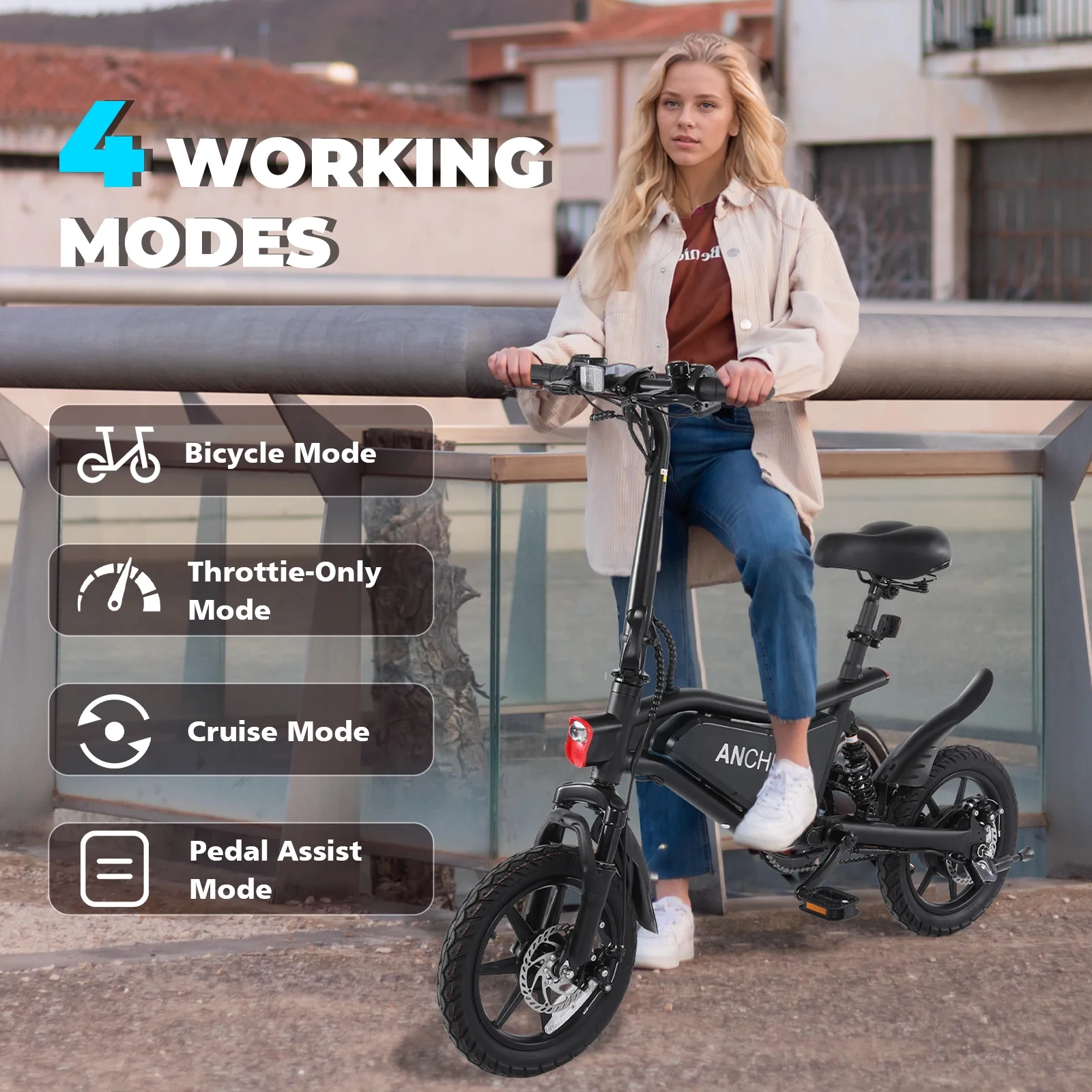ANCHEER 14in Folding Electric Bike, 500W Peak, 48V 374Wh