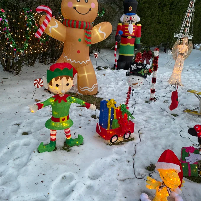2 Piece Elf Pulling Wagon Lighted Display Set