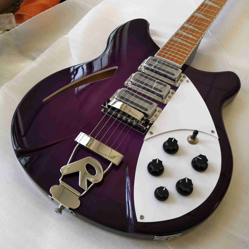 6Strings Purple Burst Semi Hollow Body Electric Guitar 3 Toaster Pickups 5 Knobs