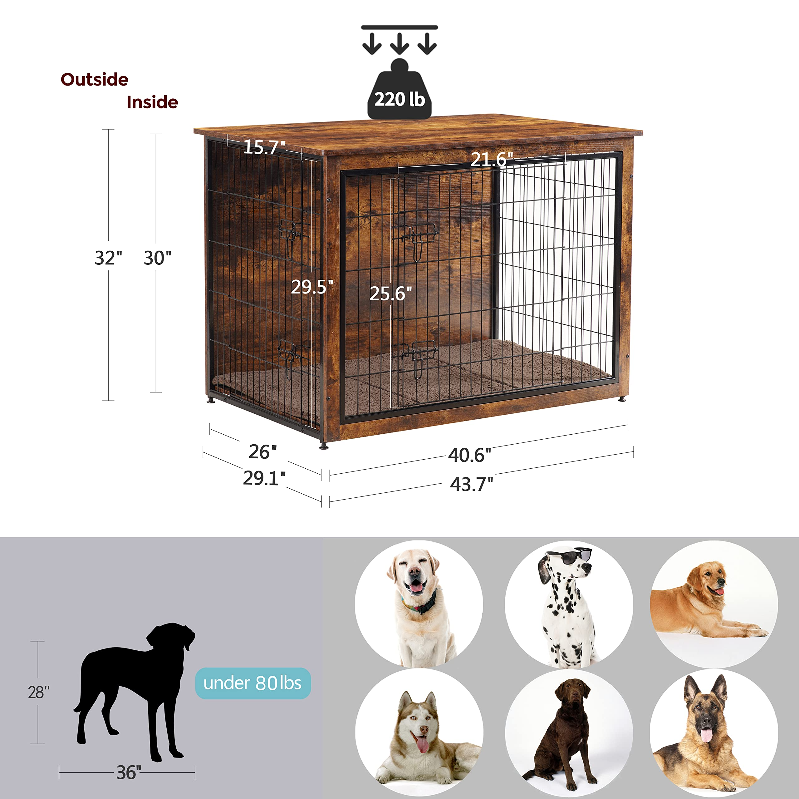 Dog Crate Furniture with Cushion