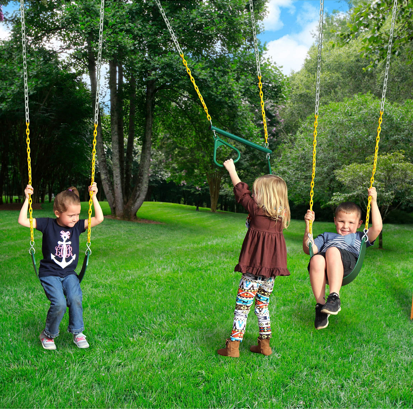 Gorilla Playsets Wood Swing Set with Wood Roof & Yellow Slide