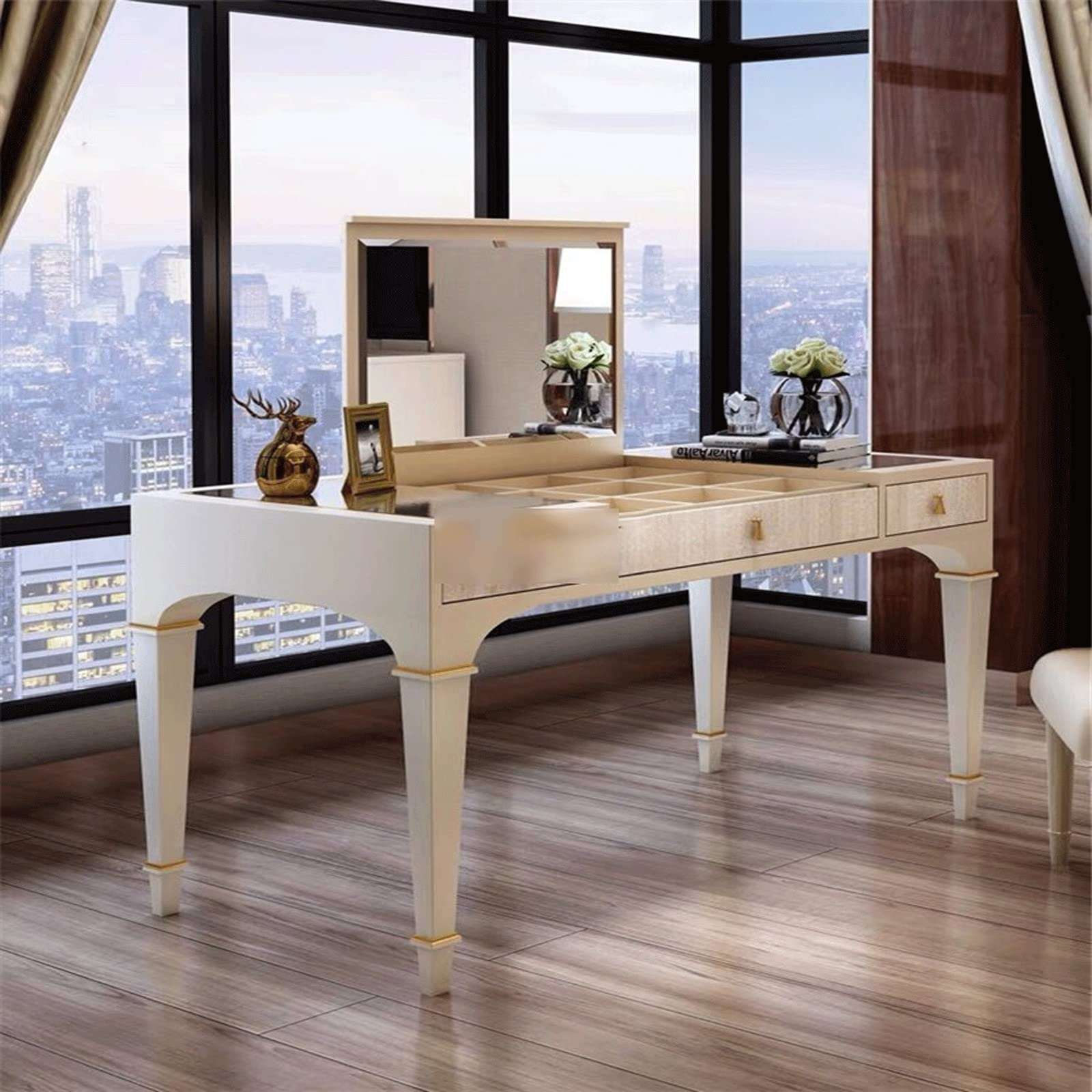 Vanity Sesk with Mirror & Lights Light Luxury Solid Wood