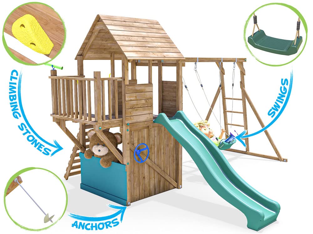 Wooden Playhouse Climbing Frame Childrens Play