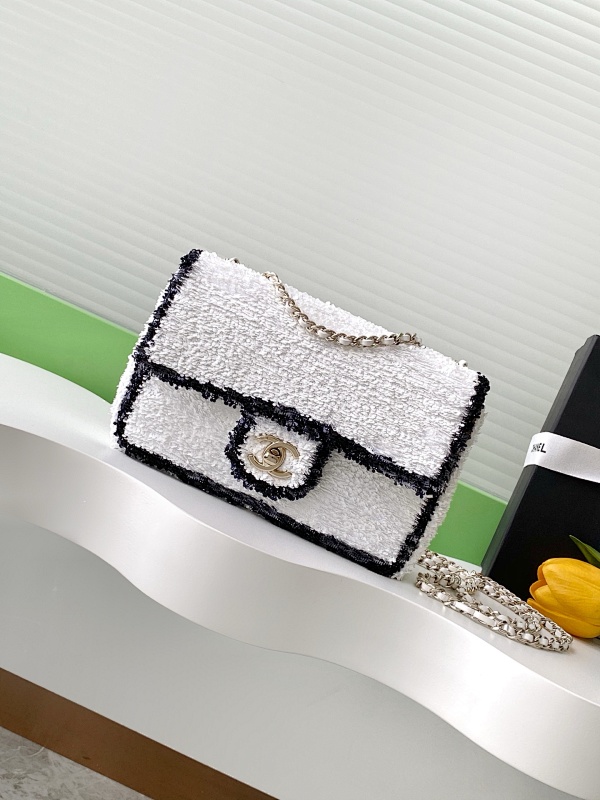 Chanel Tweed Flap Bag White Black Trim