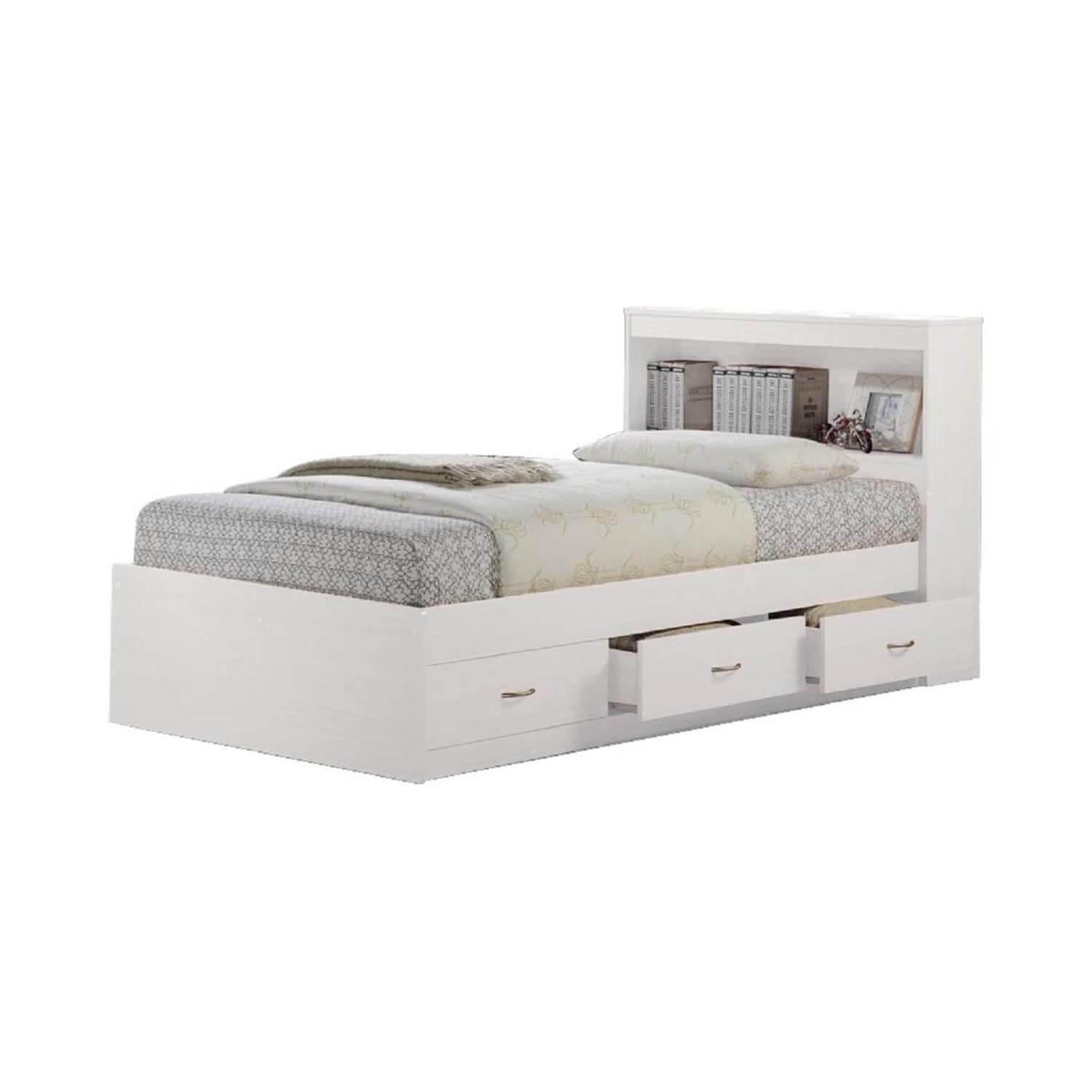 Hodedah Twin-Size Captain Bed with 3-Drawers and Headboard in