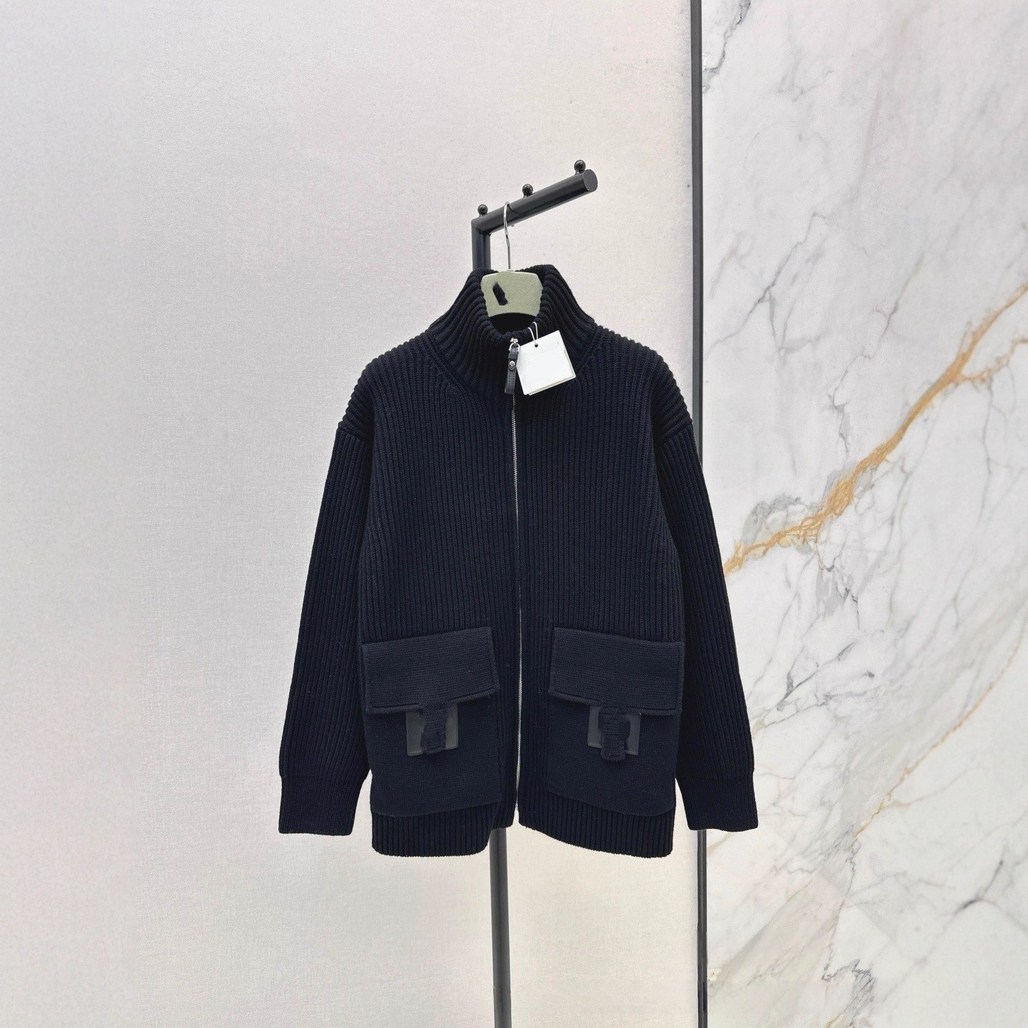 Hermes Pocket Wool-Blend Zip Cardigan