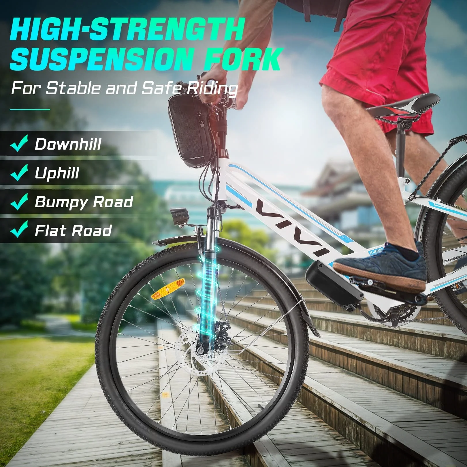 Vivi 26in Step-Through Electric Cruiser Bike, 500W, 48V