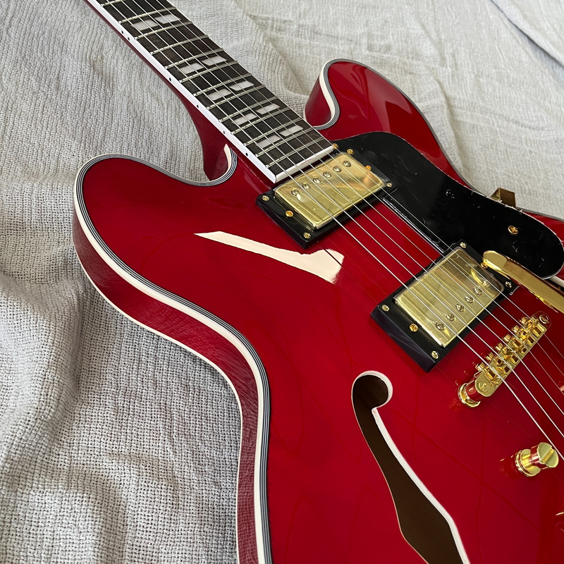 Electric Guitar ES 335 Red Semi Hollow Neck HH Pickups Gold Hardware