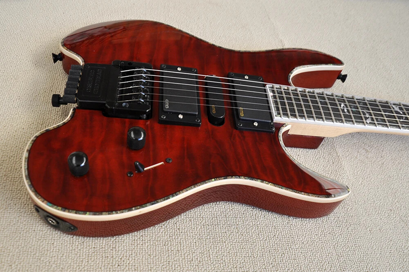 New Red Headless Electric Guitar with Abalone Inlay, Rosewood Fretboard 6 strings