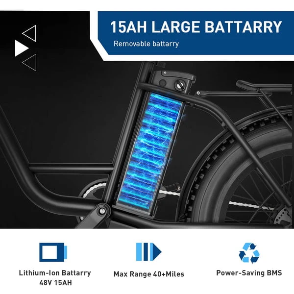 Hiboy 20in Fat Tire Electric Bike, 500W, 48V 15Ah, Black