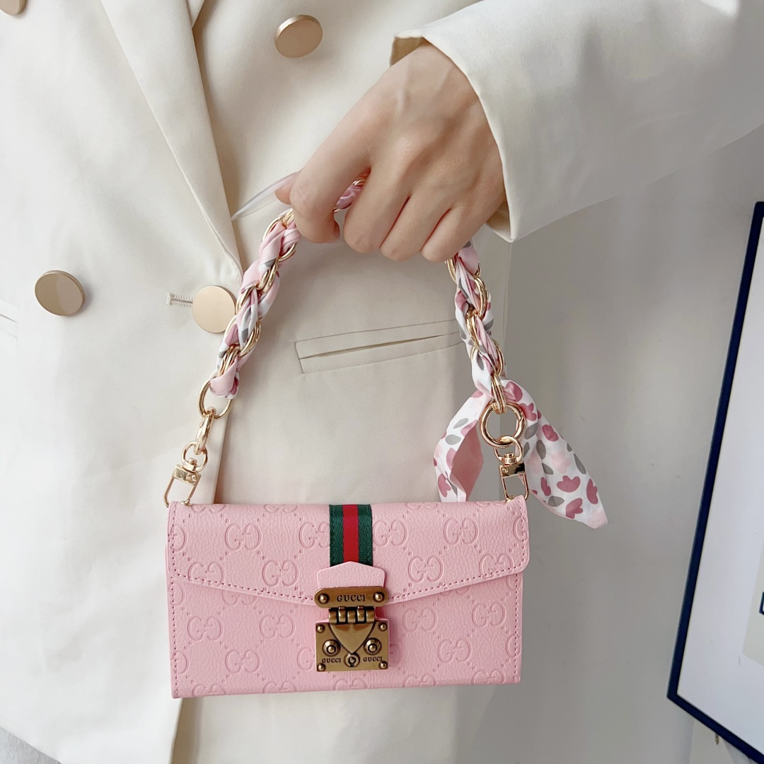Gucci GG Monogram Embossed Envelope Crossbody Wallet Phone Bag
