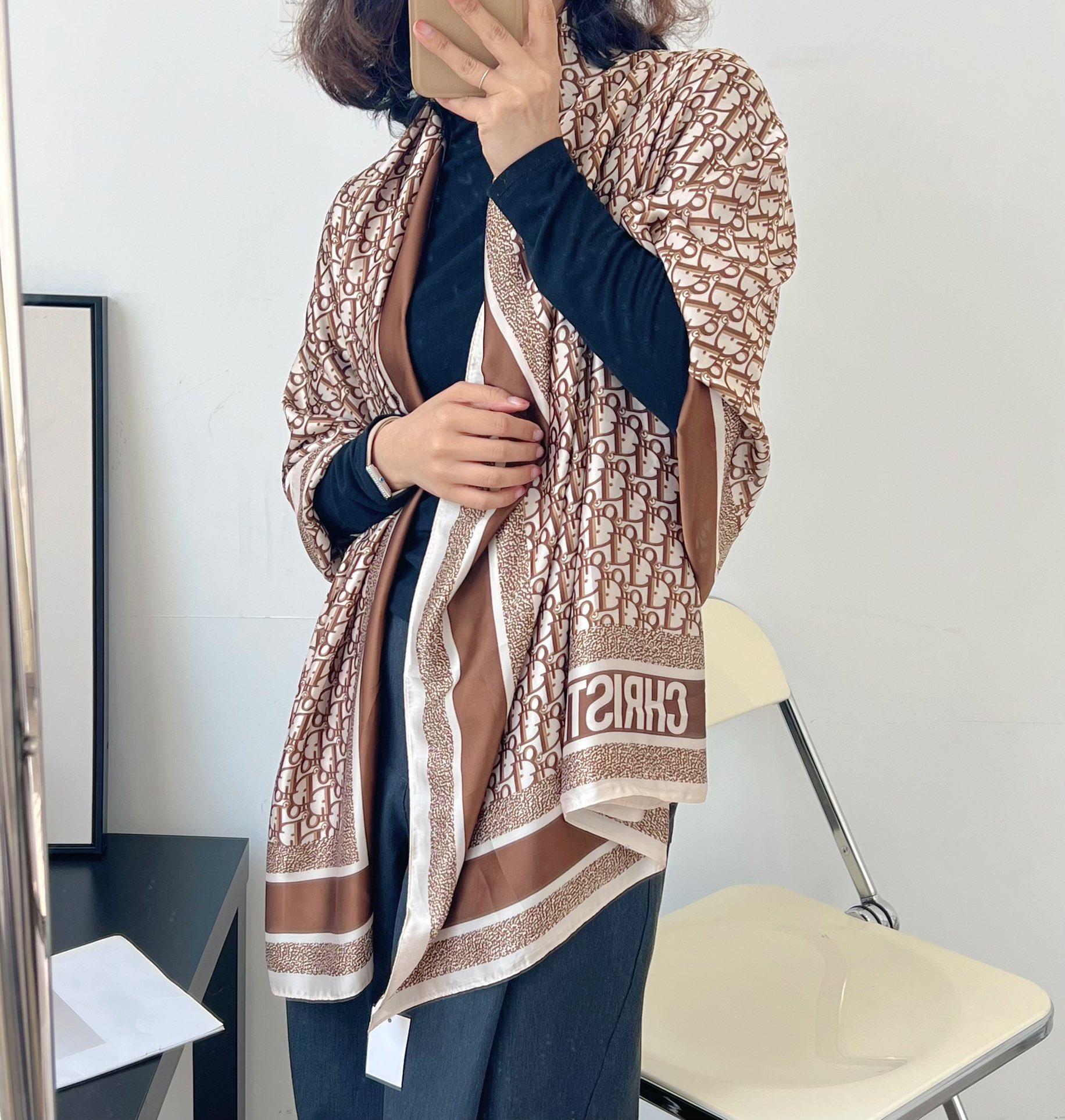 Dior Oblique Scarf Brown and Beige 90 x 180 cm product images