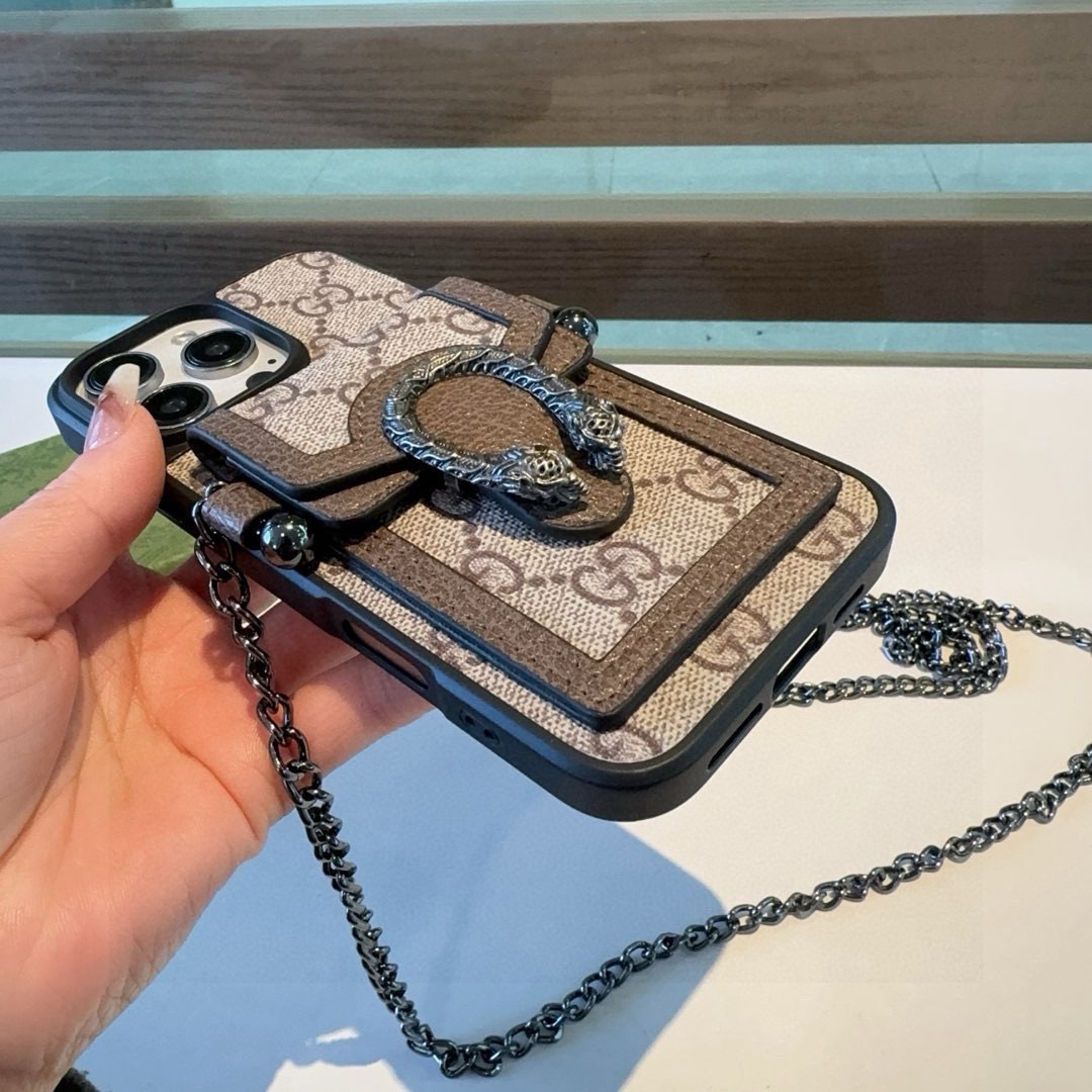 Gucci Dionysus Snake Head Leather Phone Case with Card Slot & Crossbody Strap