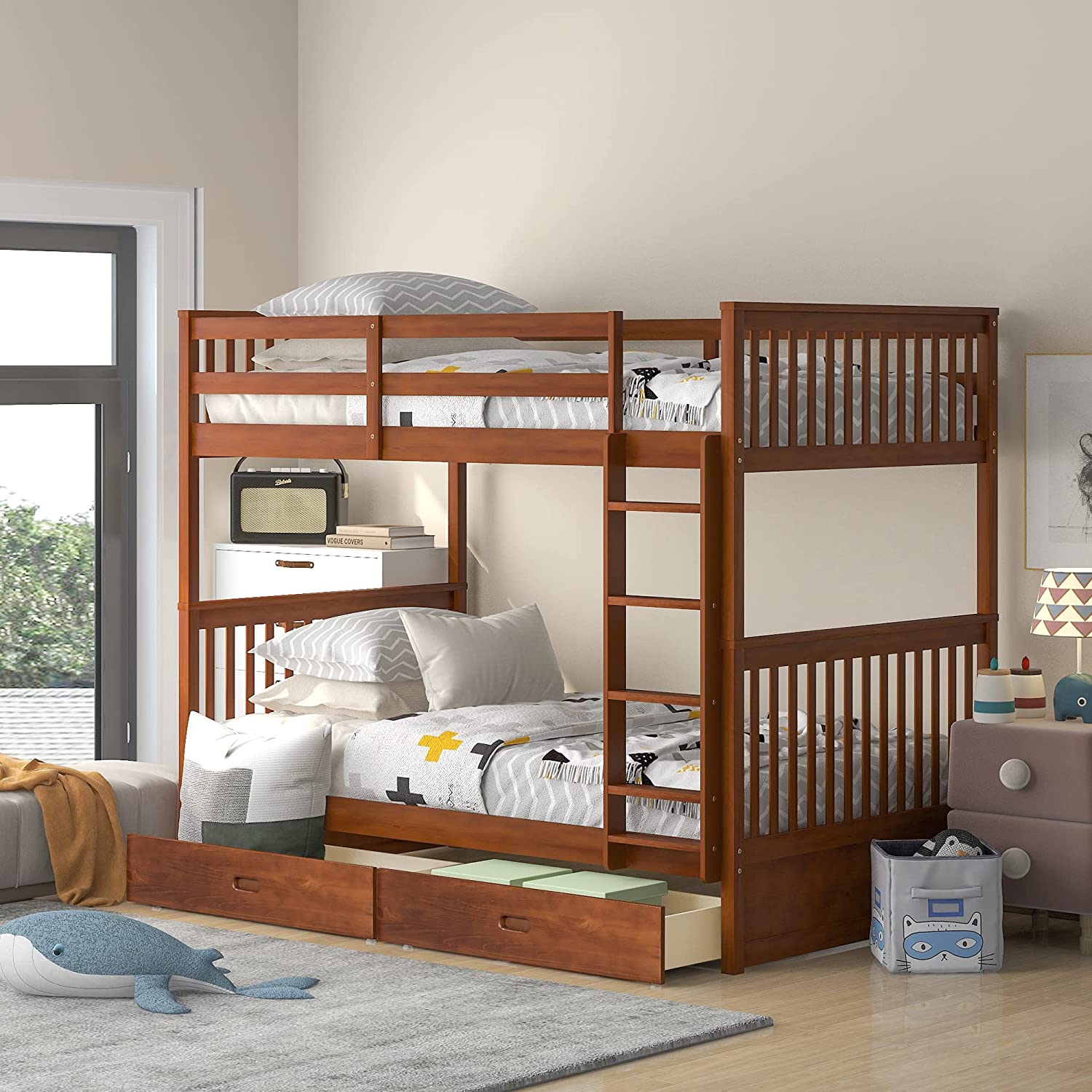 Solid Wood Bunk Bed Frames No Box Spring Needed with Saftey