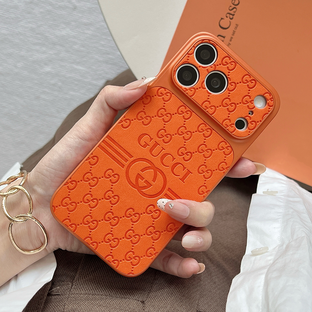 Gucci Embossed GG Monogram Electroplated Frame Premium Leather Luxury Phone Case