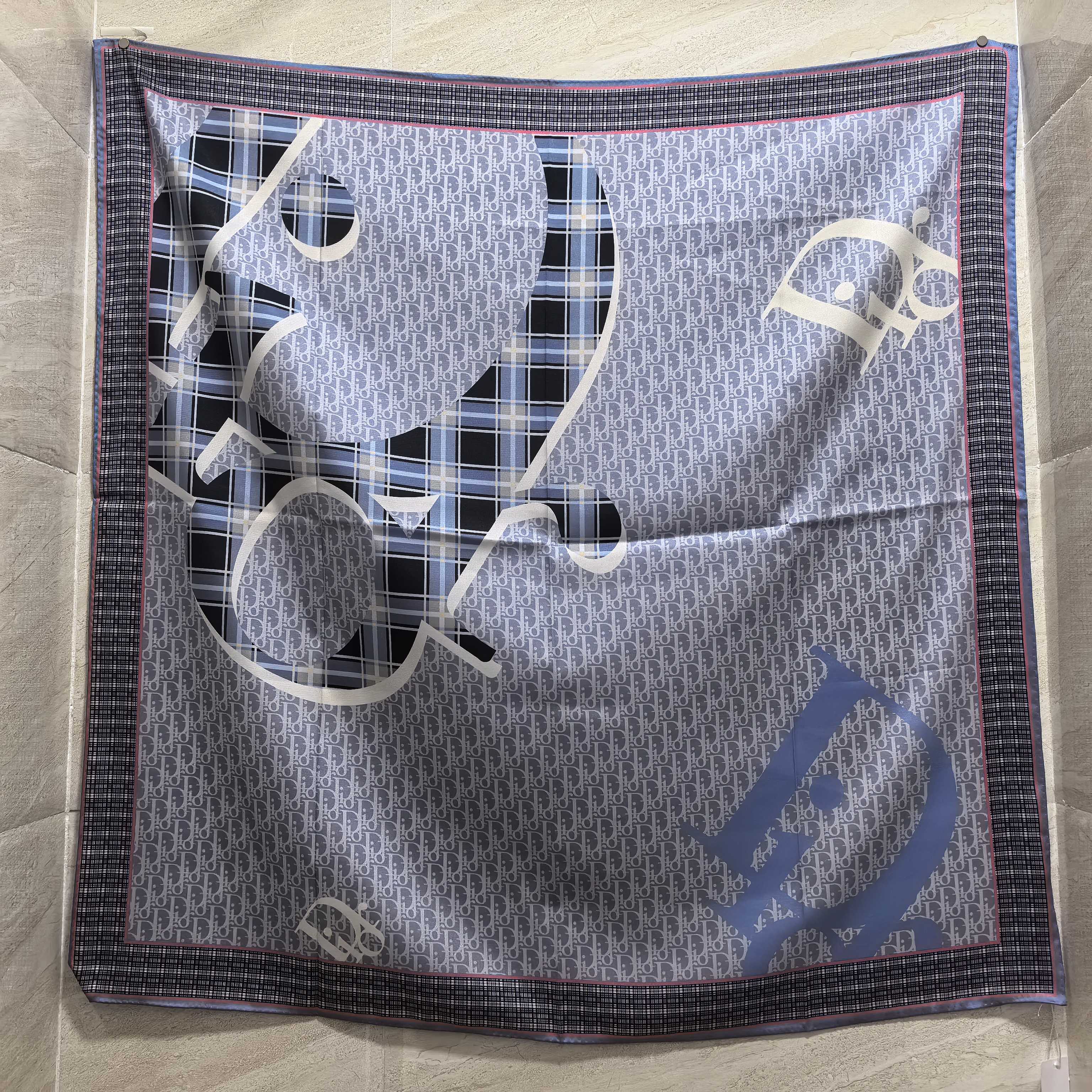 Dior Graphic Monogram Square Scarf Pink and Grey