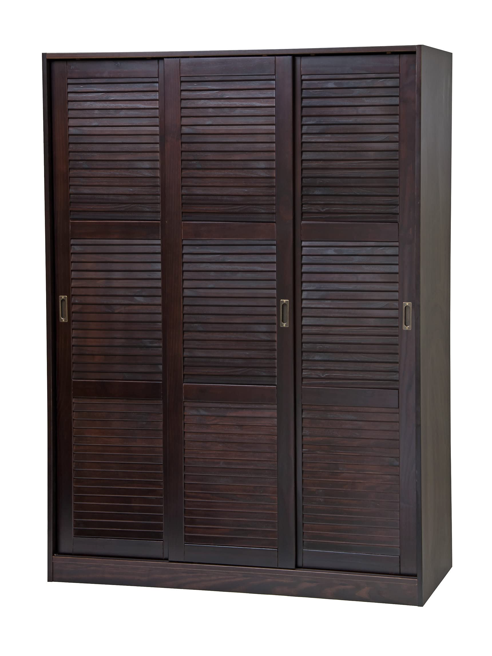 100% Solid Wood Wardrobe with 3 Sliding Louvered Doors