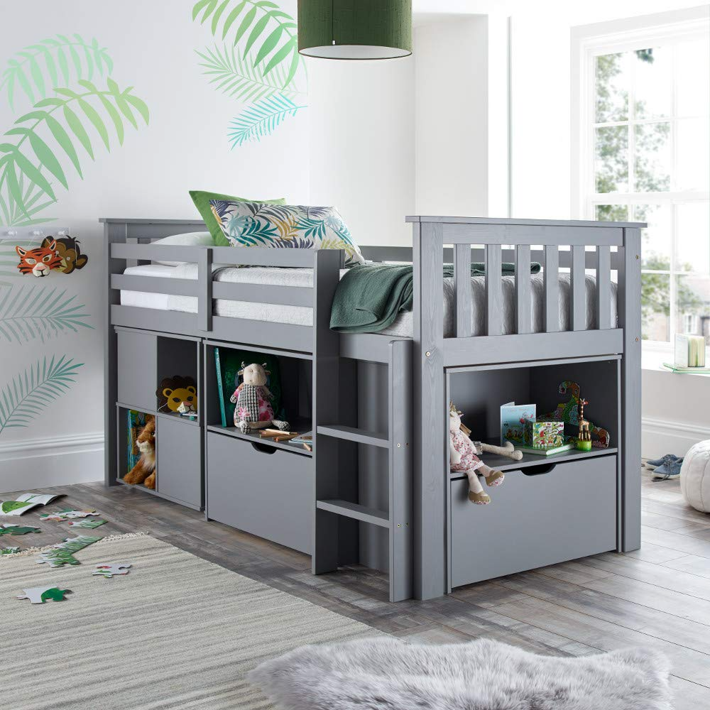 Milo Grey Wooden Mid Sleeper Kids Bunk Bed with Pocket Sprung