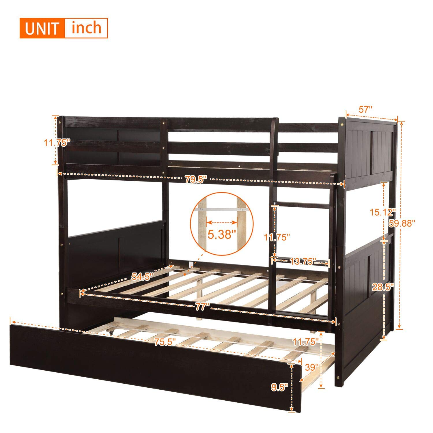 Full Over Full Bunk Bed for Kids Teens