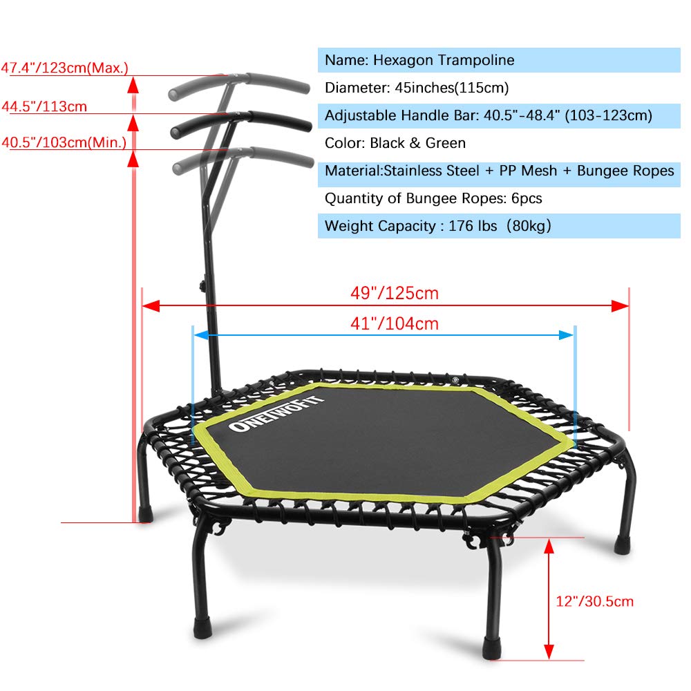 Silent Mini Fitness Trampoline with Adjustable Handle Bar