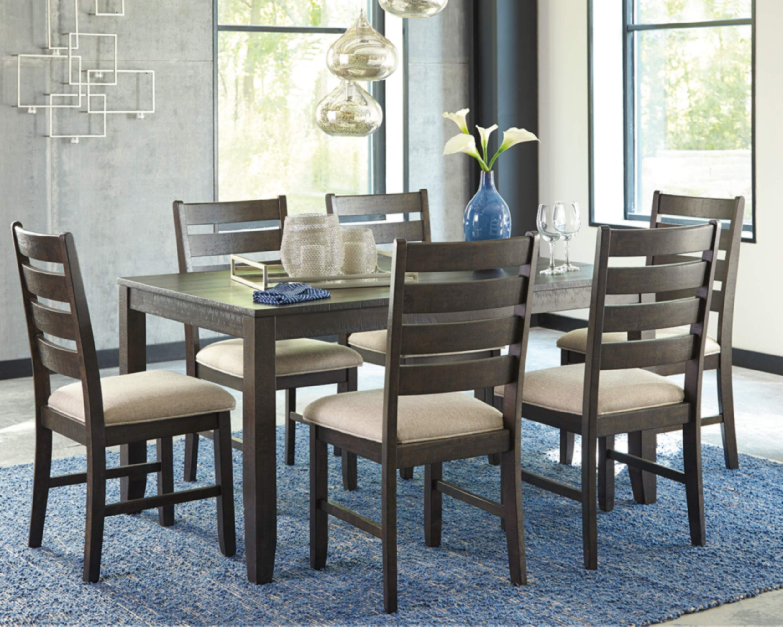 Dining Room Table Set with 6 Upholstered Chairs