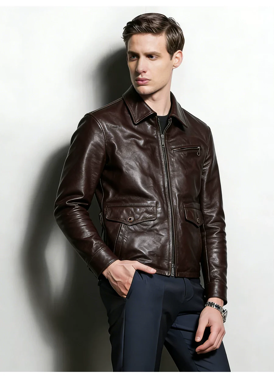 Retro old money wind goatskin jacket