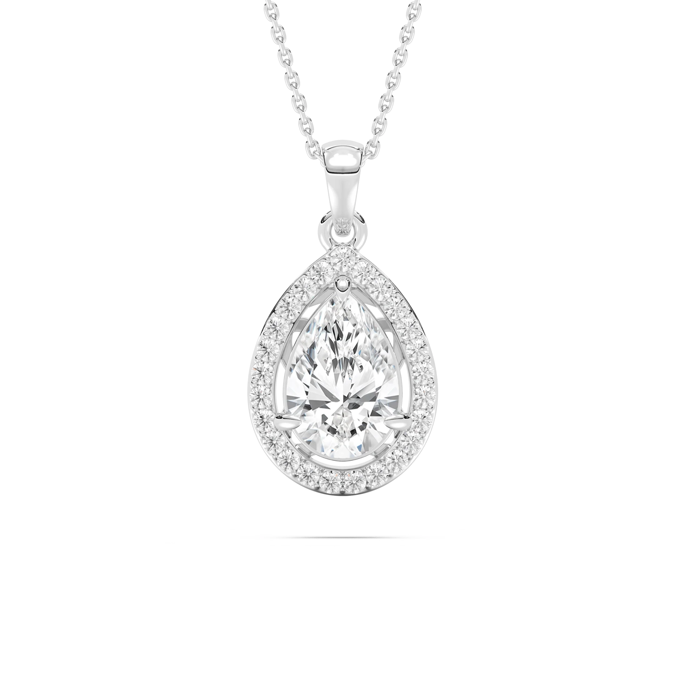1 ¹⁄₁₅ ctw Pear Lab Grown Diamond Single Bail Halo Pendant  - 18 Inches