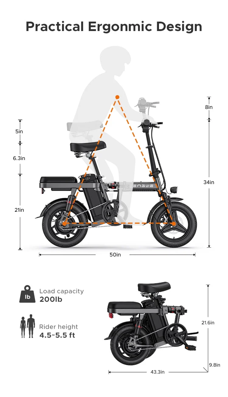 ENGWE T14 Folding Electric Bike, 350W, 48V 10Ah, Gray