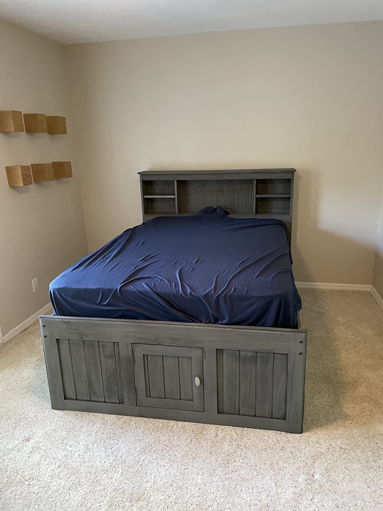 Charcoal Full Bookcase Bed with 12 Drawers