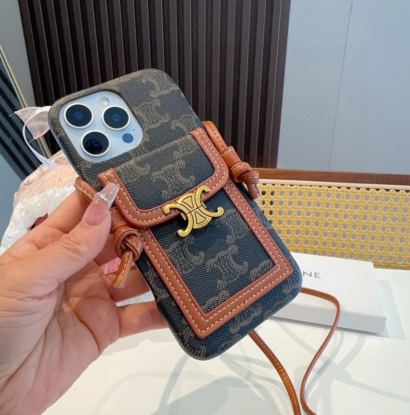 Celine Triomphe Monogram Card Slot Crossbody Phone Case